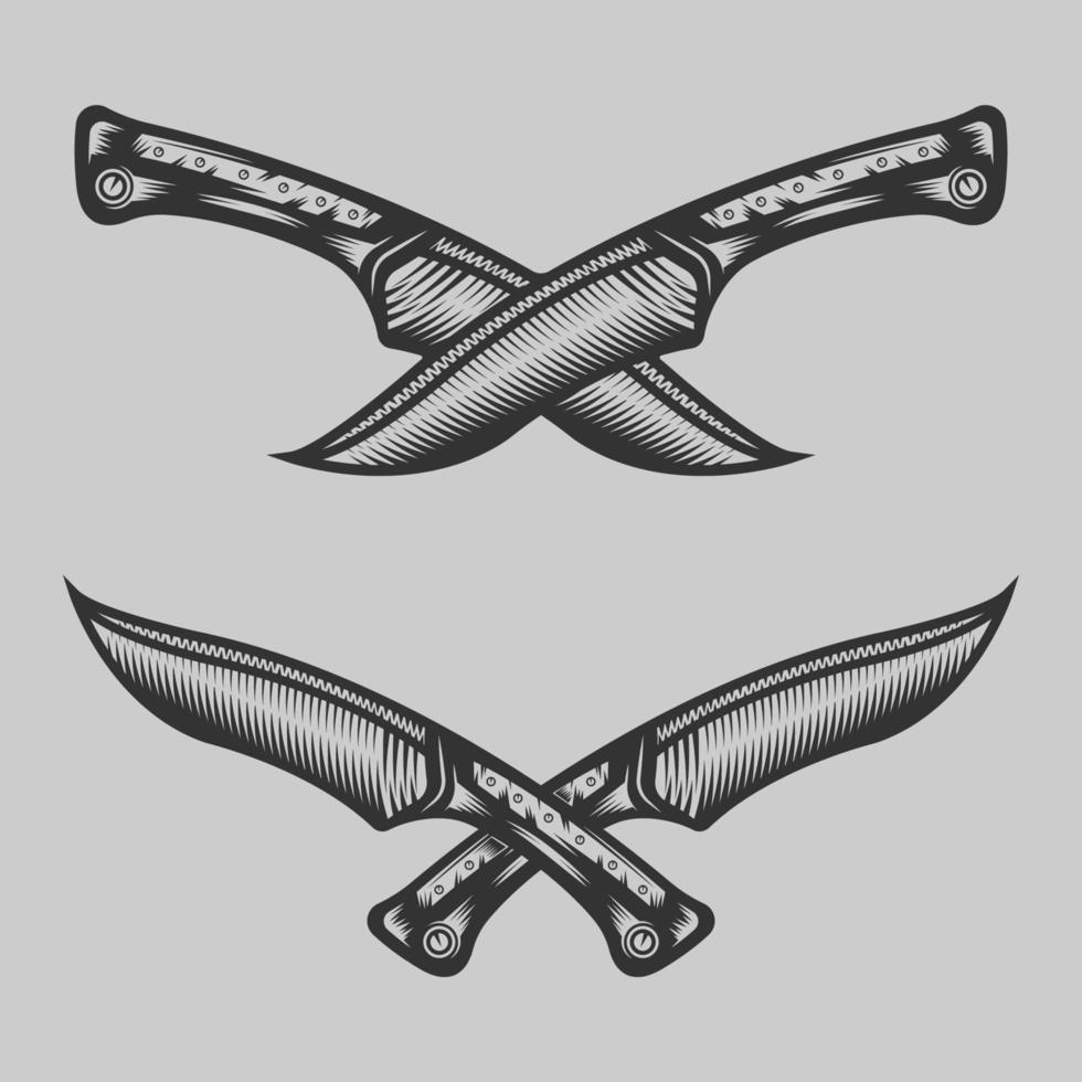 cuchillo de caza cruzado vector
