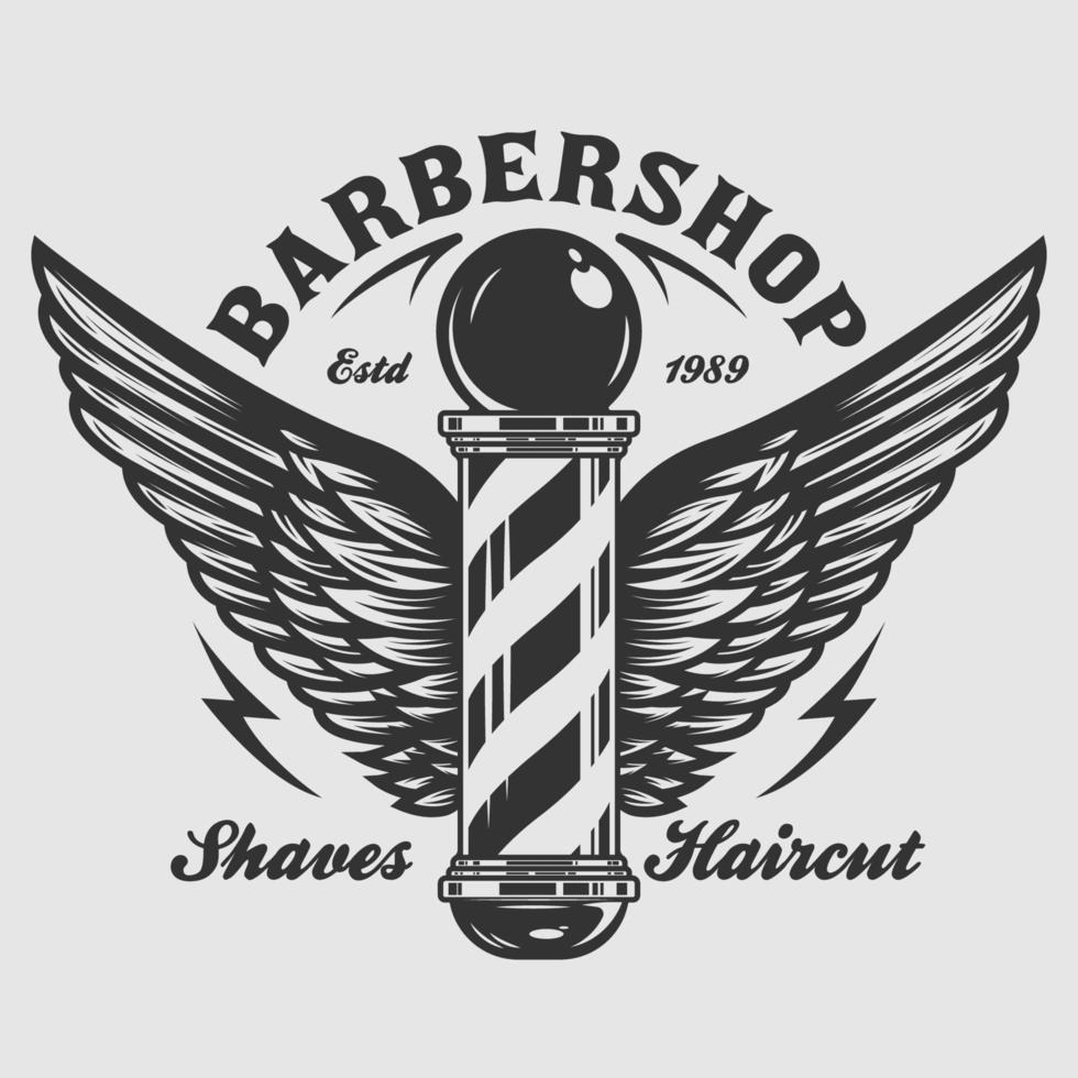 poste de barbería con alas vector