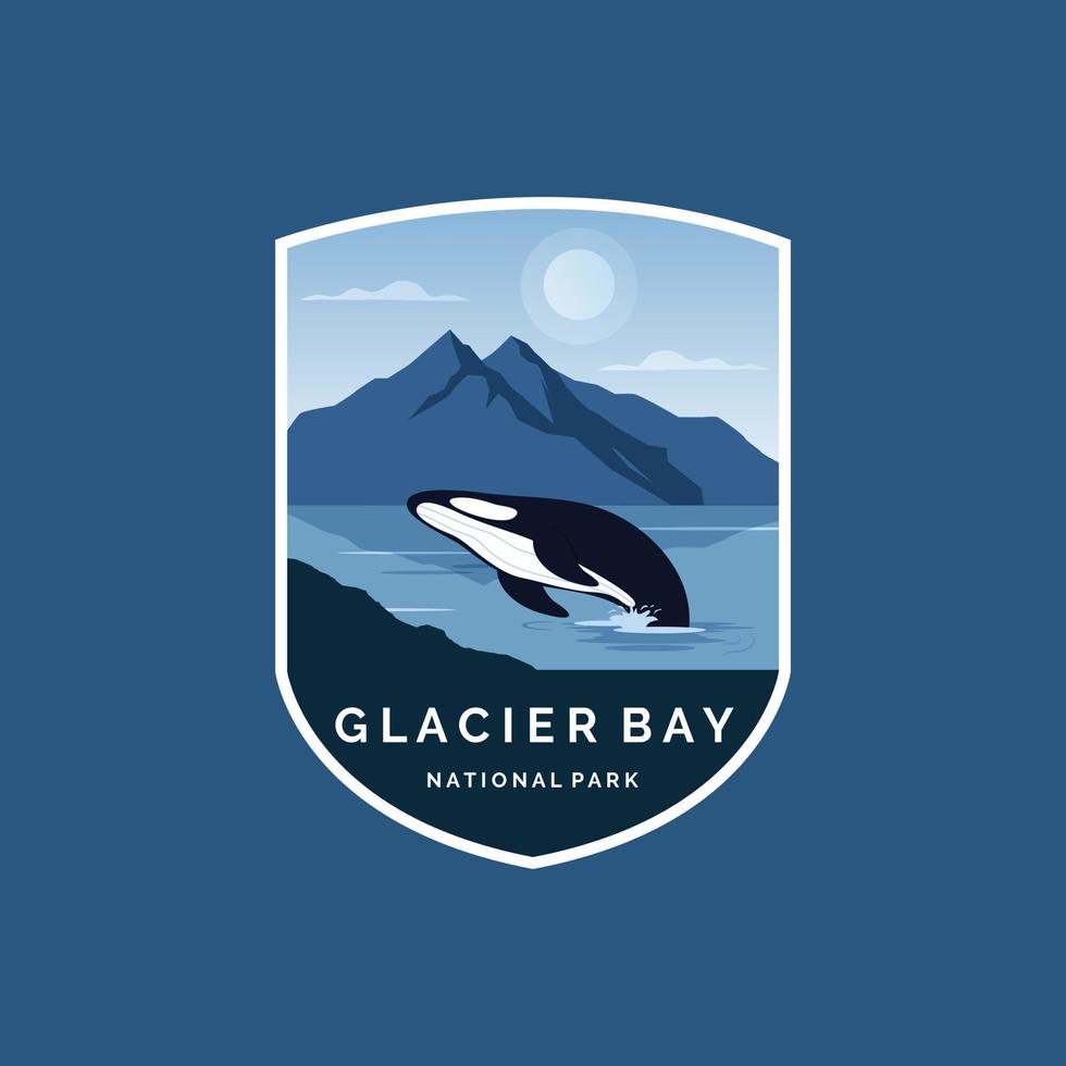 ilustración del logotipo del parche del emblema del parque nacional de la bahía de los glaciares vector