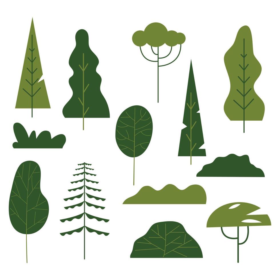 Cartoon tree. Simple flat forest flora.Vector set illustration agricultural garden and nature park plant vector