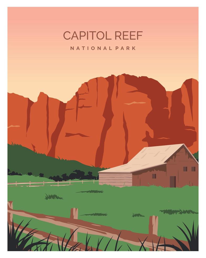 fondo del paisaje del parque nacional del arrecife del capitolio. viajar al arrecife del capitolio en utah, estados unidos. ilustración vectorial adecuada para póster, postal, impresión de arte. vector