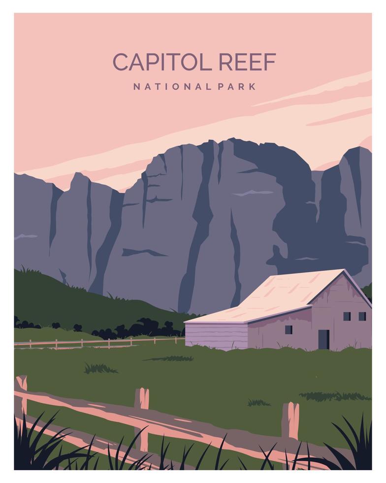 Capitol Reef national park landscape background. travel to Capitol Reef in Utah, USA. vector illustration suitable for poster, postcard, art print.