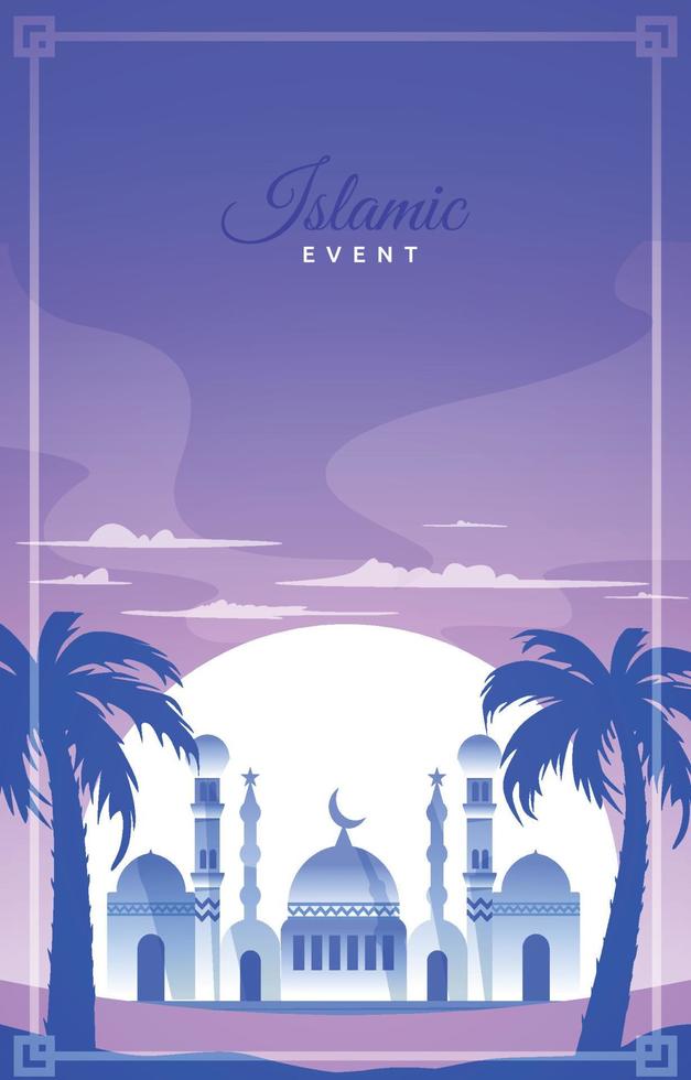 Beautiful Islamic Event Greeting Card Mosque Sky Vector Design Template