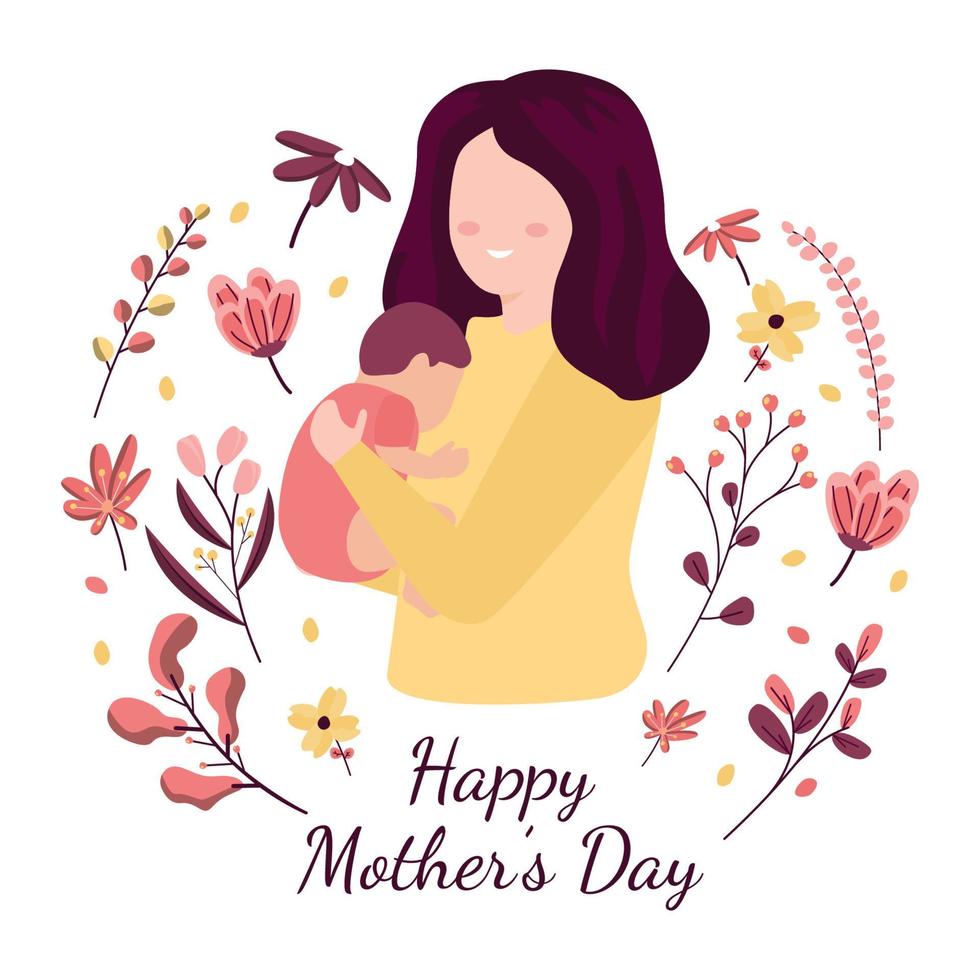 Happy Mother's Day Baby Flower Floral Flat Illustration vector