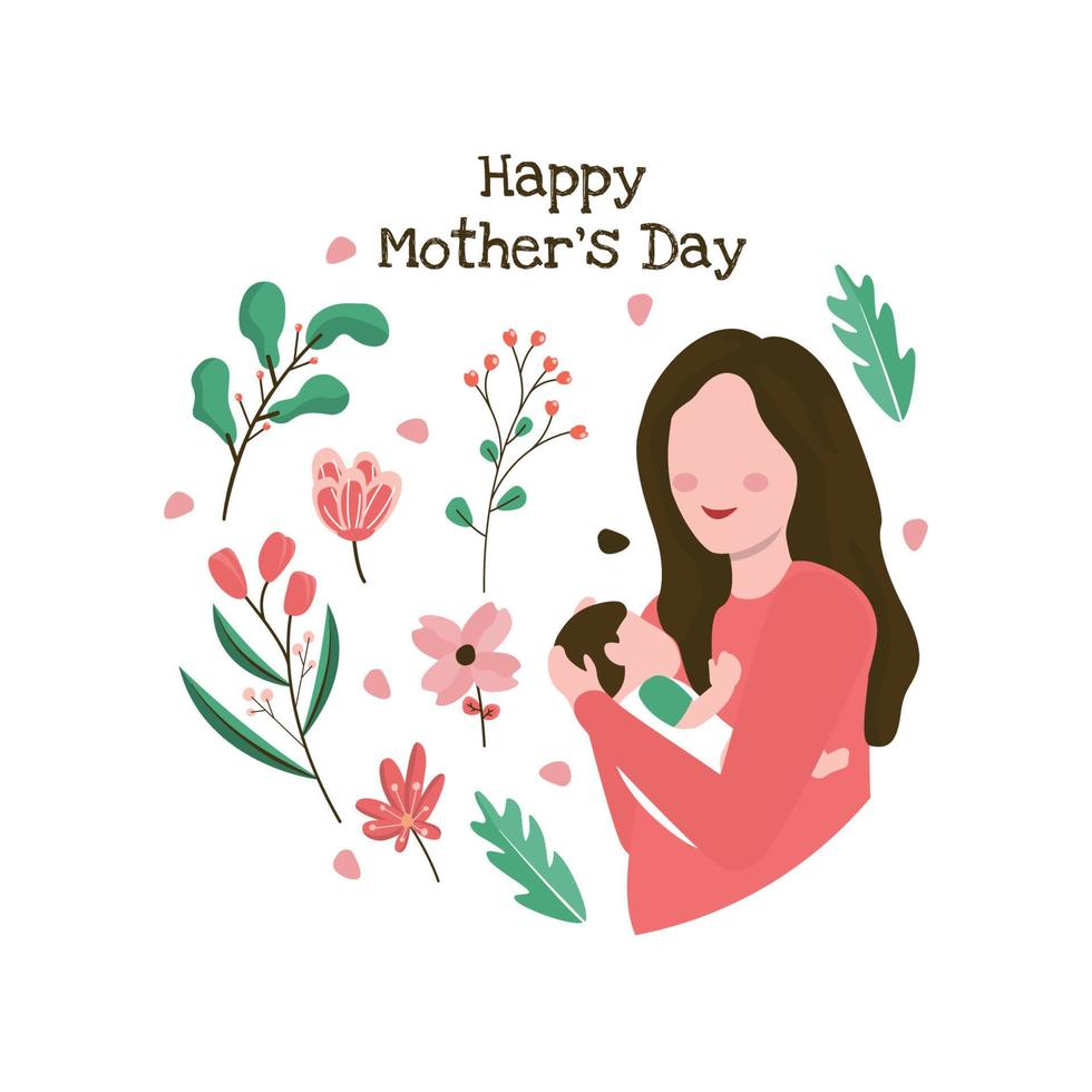 Happy Mother's Day Baby Flower Floral Flat Illustration vector