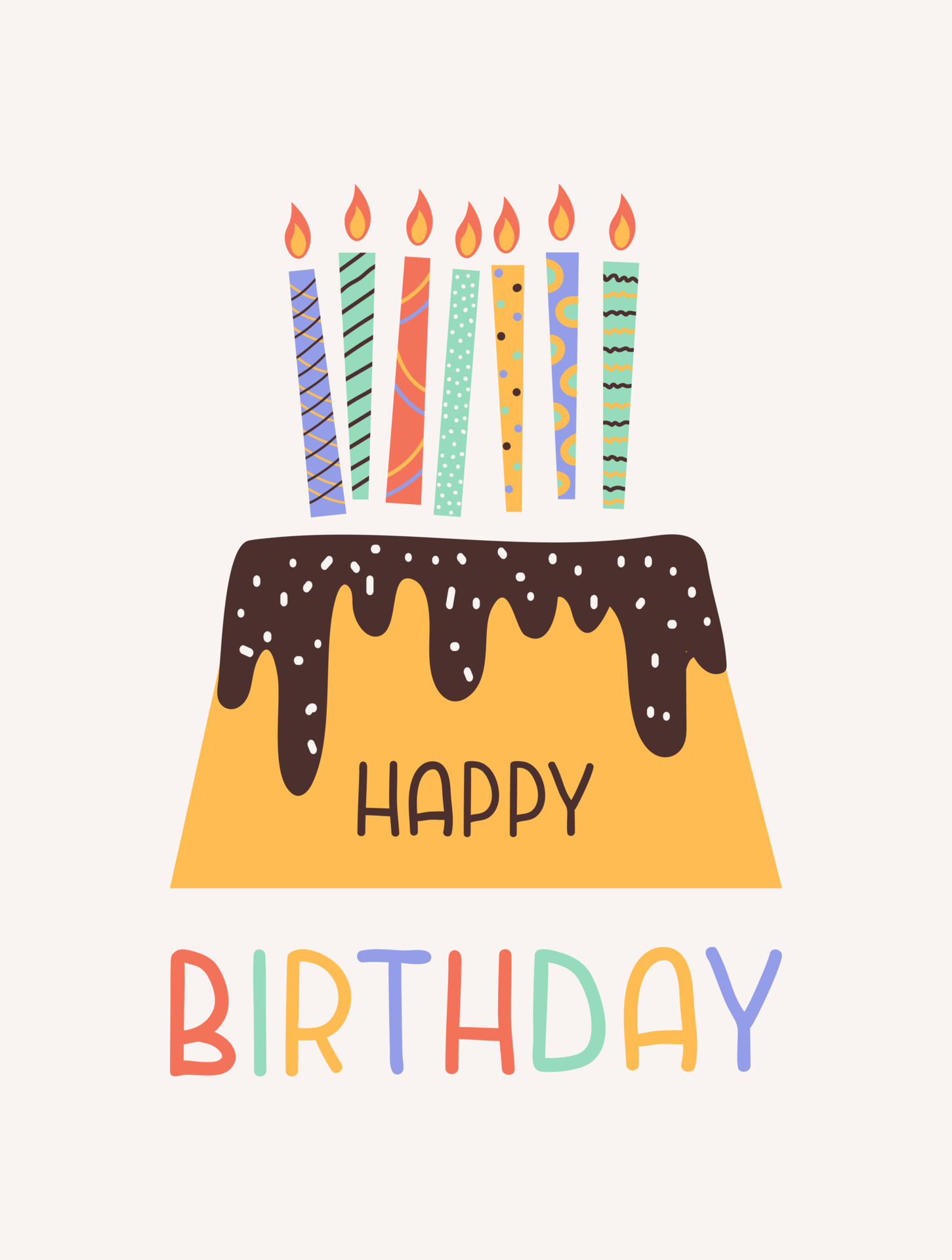linda tarjeta de cumpleaños moderna con pastel y velas aisladas en un fondo  pastel. ilustración de dibujos animados de vector simple 7068162 Vector en  Vecteezy
