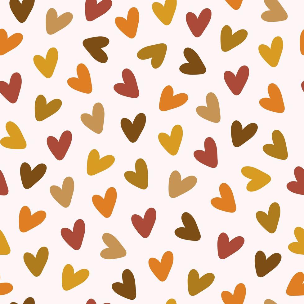 Vector seamless pattern with scattered colorful hearts on a pastel background. Modern romantic repeated texture for wallpaper, wrapping paper, fabric design
