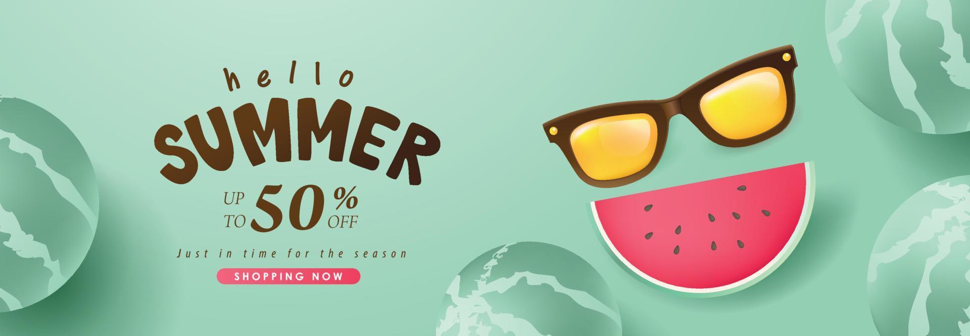 Summer sale banner background with funny watermelon decorate vector