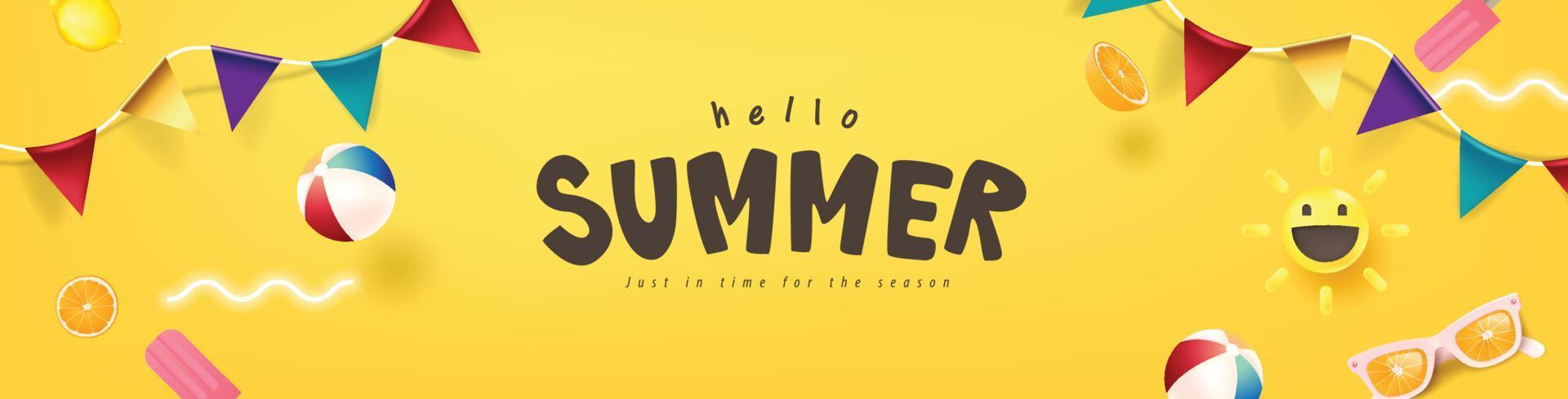 Colorful Summer banner background with beach vibes decorate vector