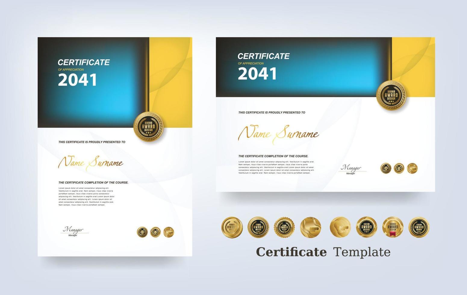 Certificate of appreciation template and vector golden Luxury premium badges