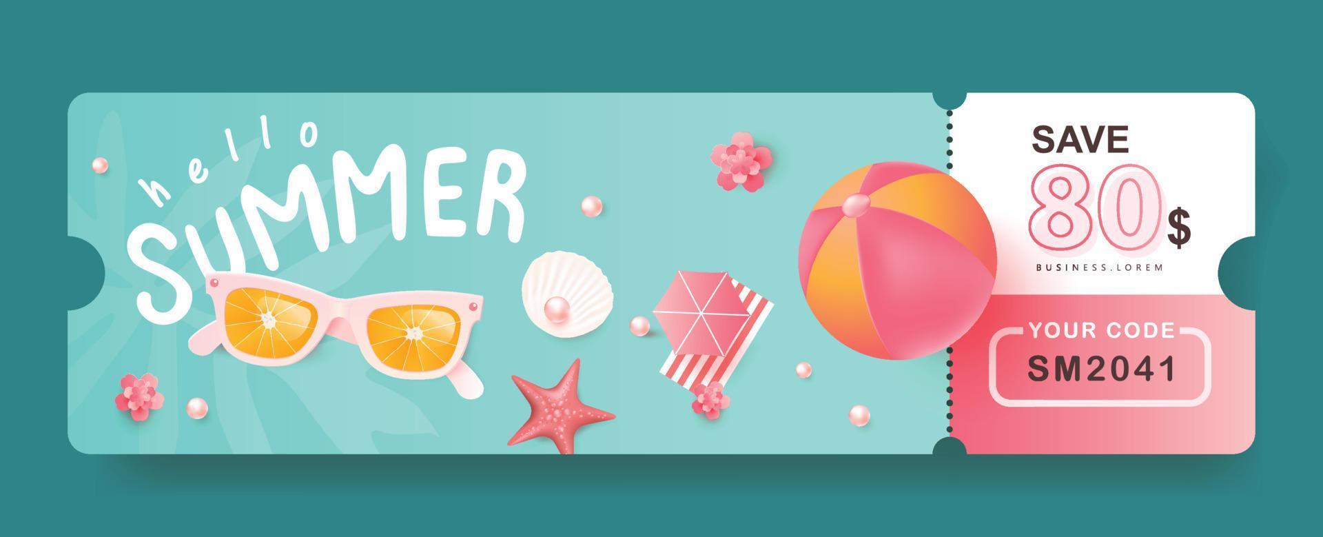 Summer Gift promotion Coupon banner with beach vibes decorate vector