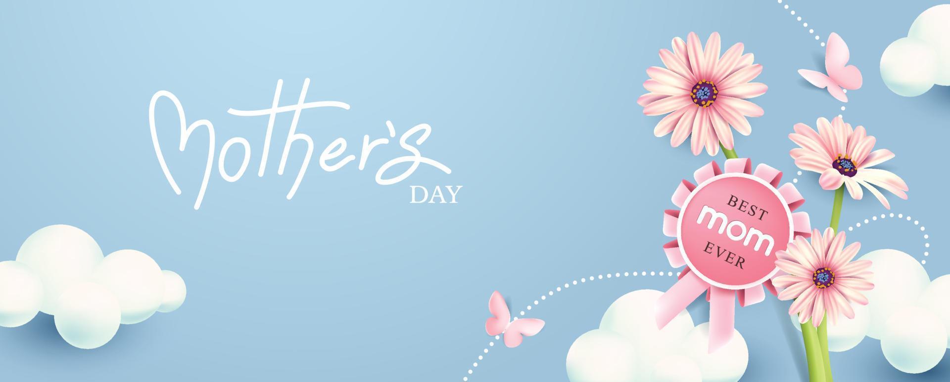 Mothers day banner background layout with cloud and flower vector