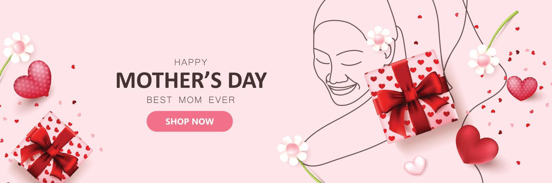 Mothers day promotion poster banner background layout with woman line art vector