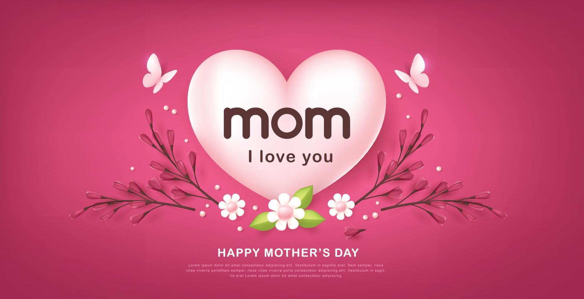 Mothers day poster banner background layout with badges and flower vector