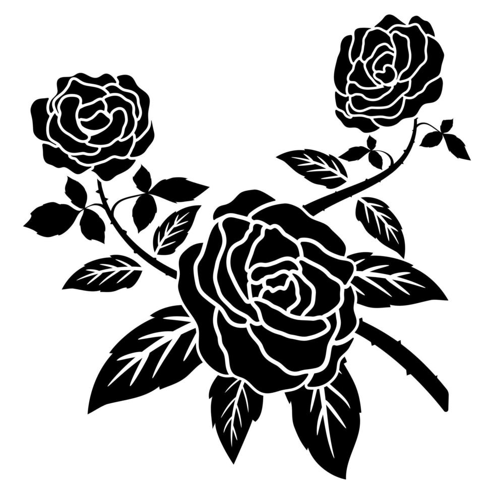 silhouette black rose flower decoration vector