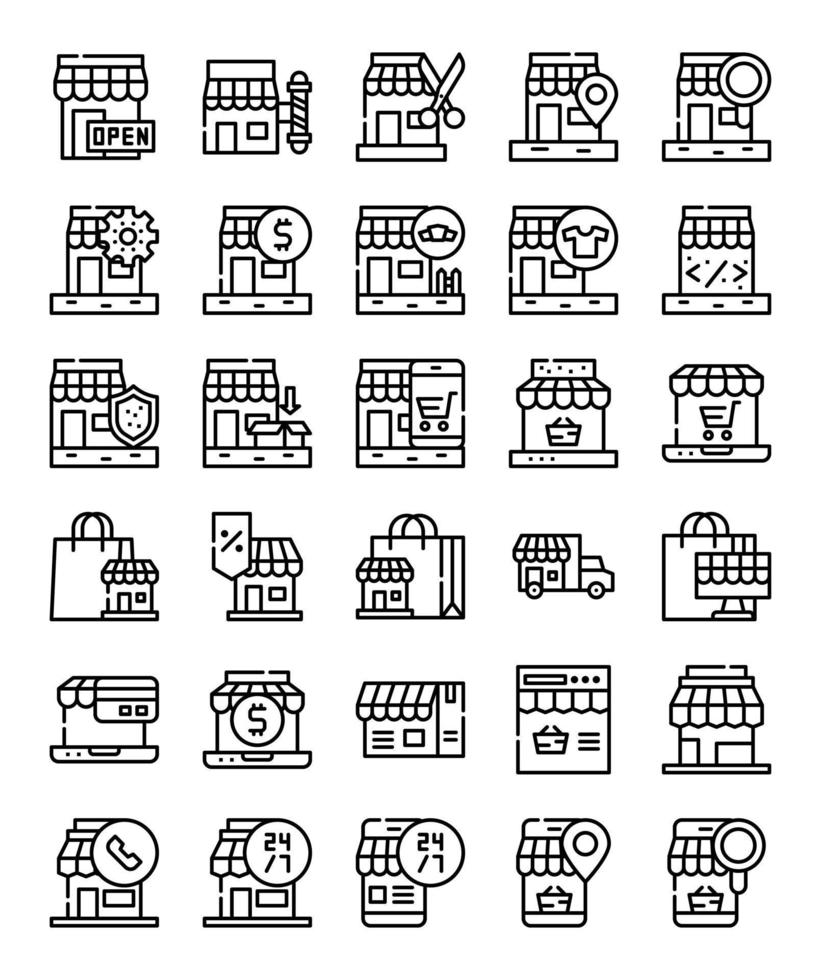 simple line store shop icons vector