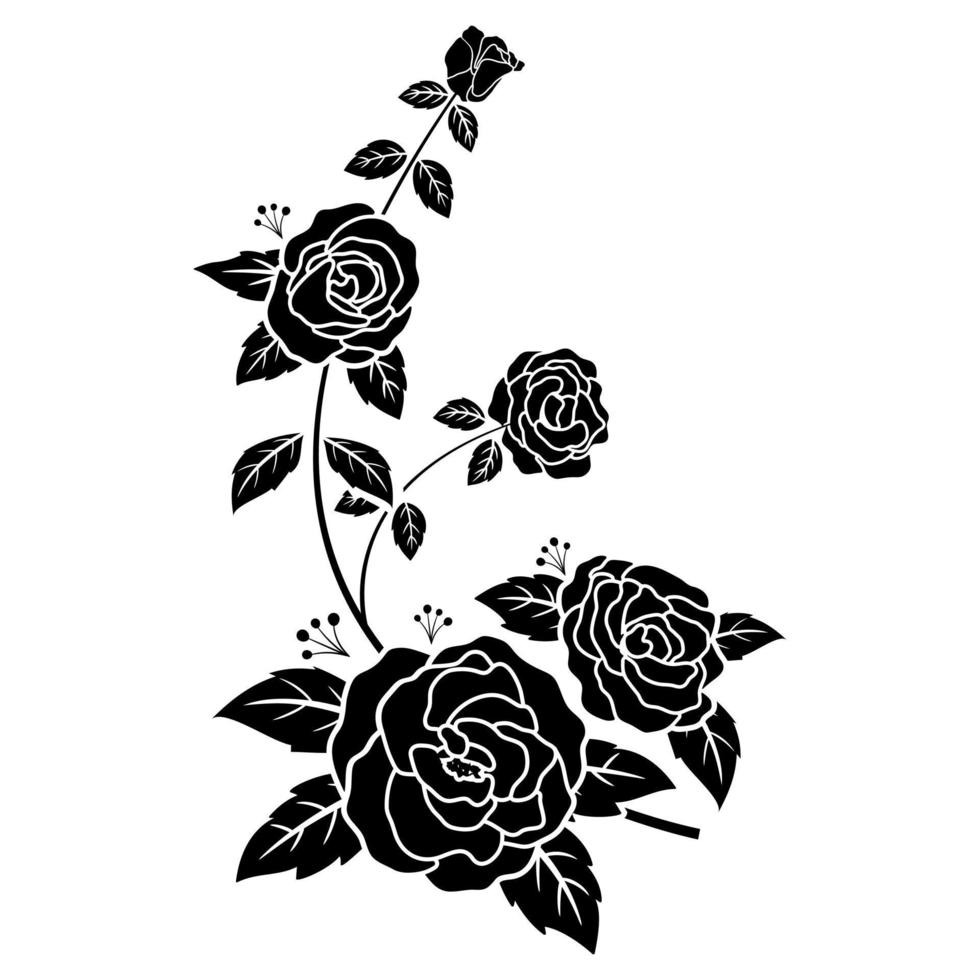 silueta negra rosa flor decoración vector