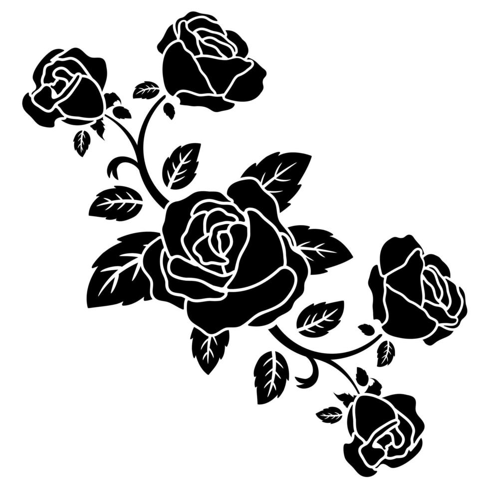 silhouette black rose flower decoration vector