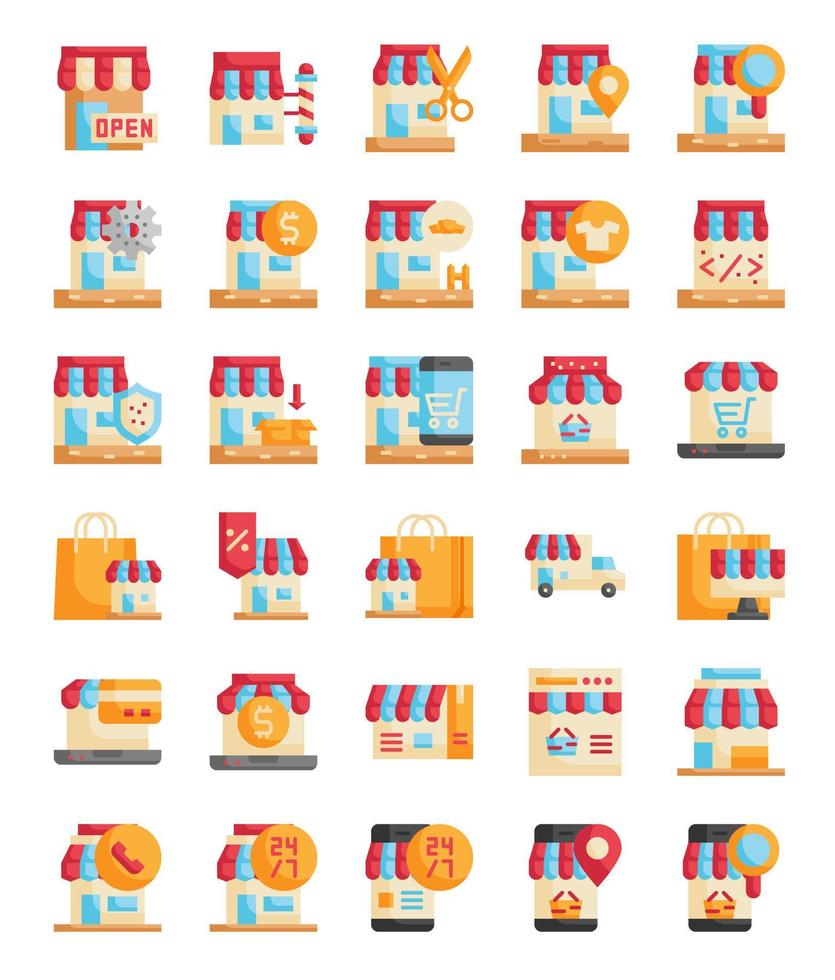 flat store shop icons vector