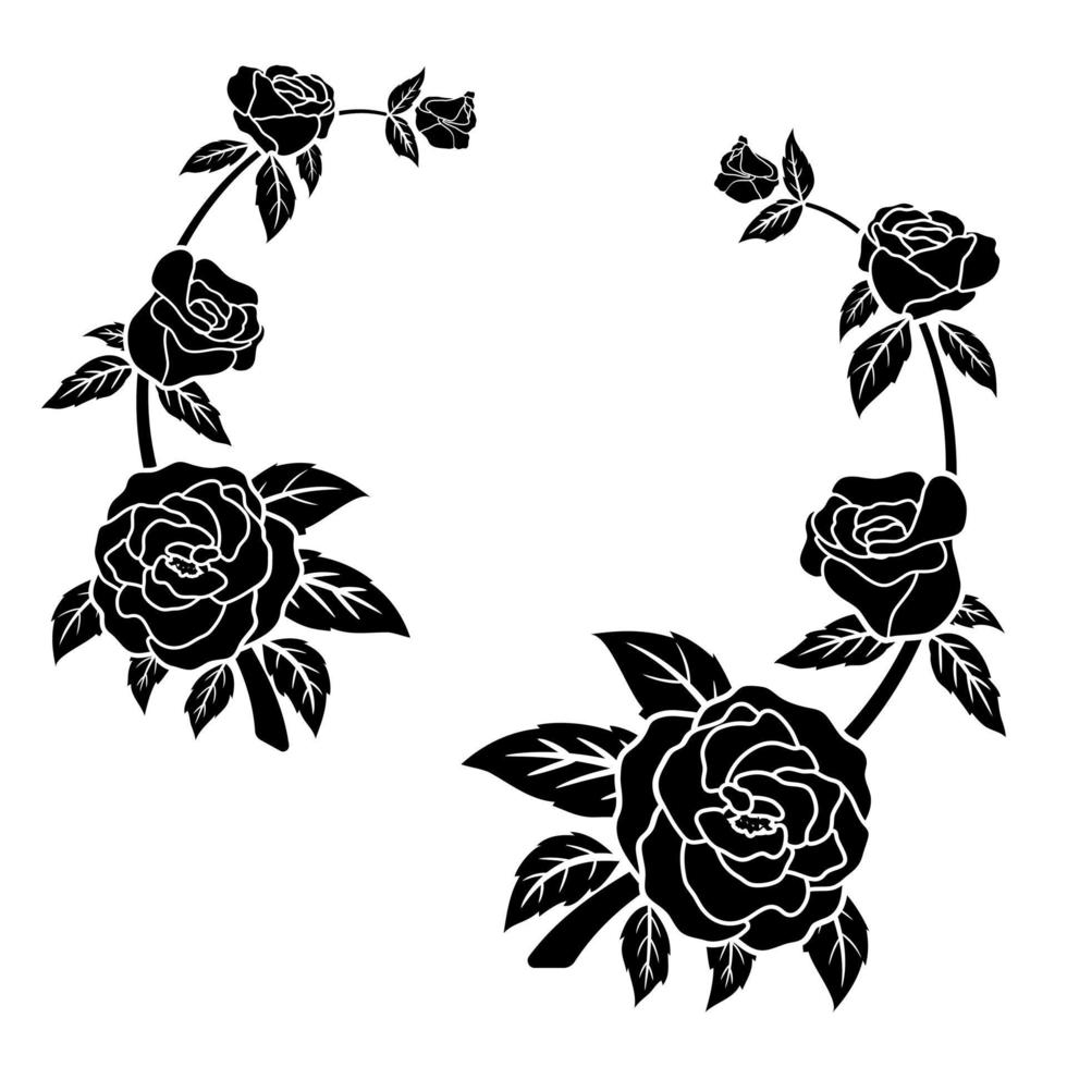 silhouette black rose flower decoration vector