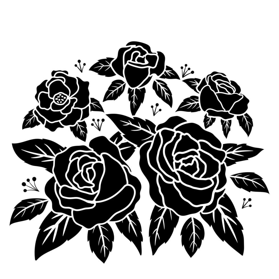 silhouette black rose flower decoration vector