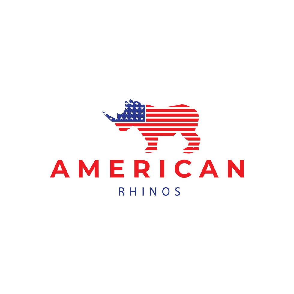 rhino animal with american flag logo vector icon symbol illustration design