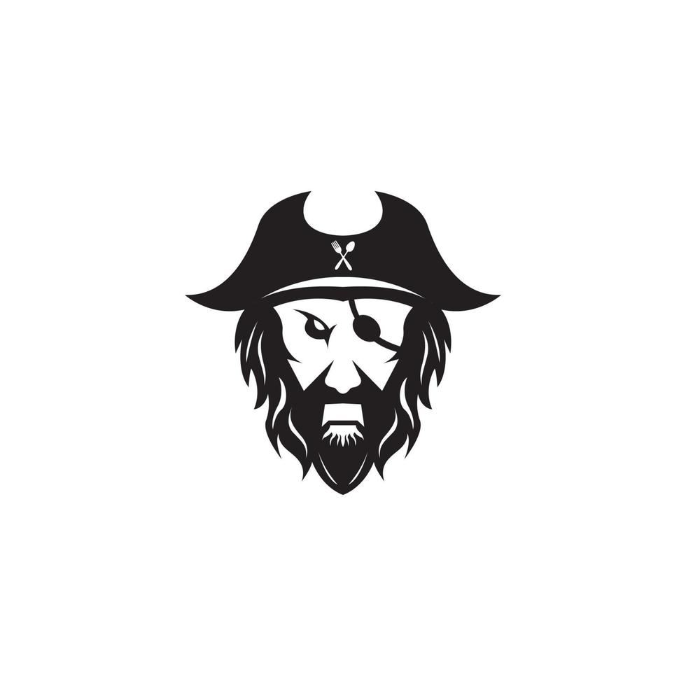 pirata con cuchara y tenedor restaurante logo vector icono ilustración diseño