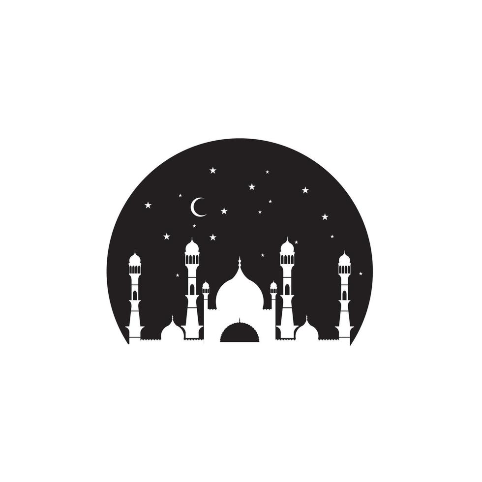 mezquita islámica con luna en la noche logo vector icono símbolo ilustración diseño