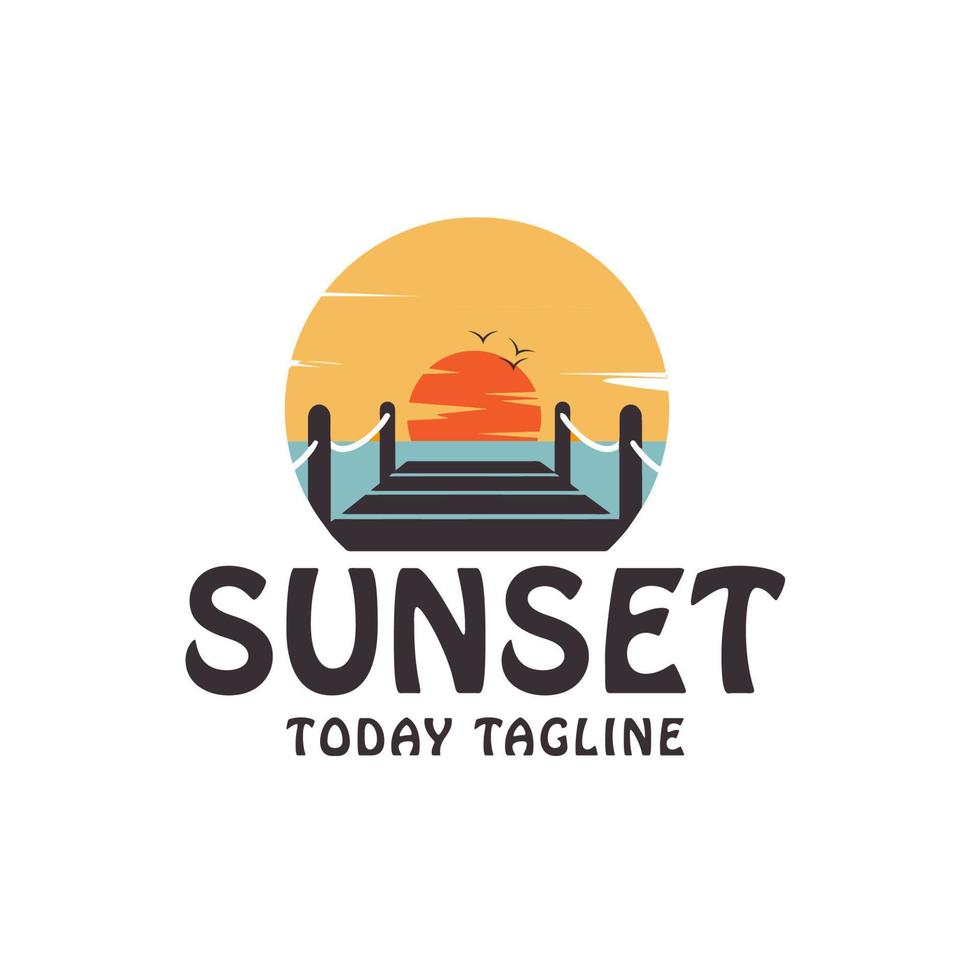 dock with sunset view logo vector icon symbol illustration design