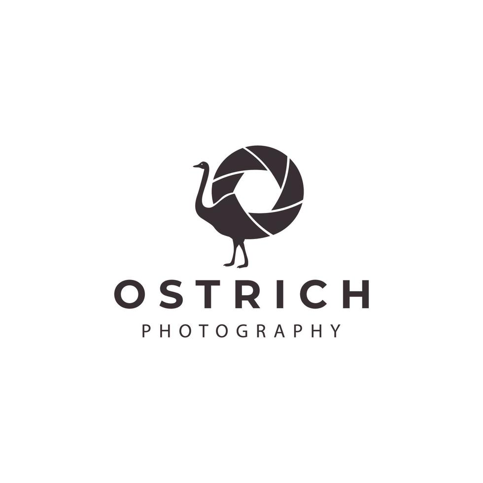 avestruz con fotografía cámara logo vector icono símbolo ilustración diseño plantilla