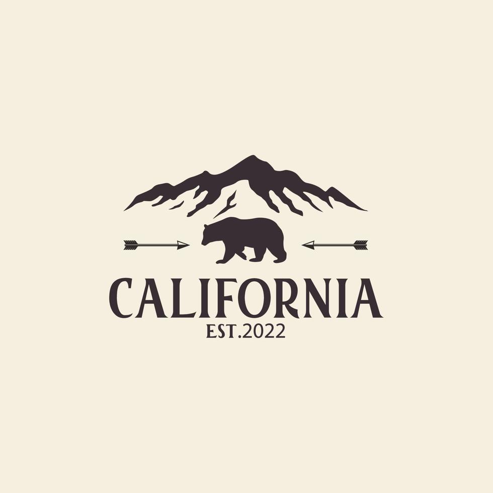 california tipografía vintage oso grizzly montaña vector logo icono símbolo ilustración diseño