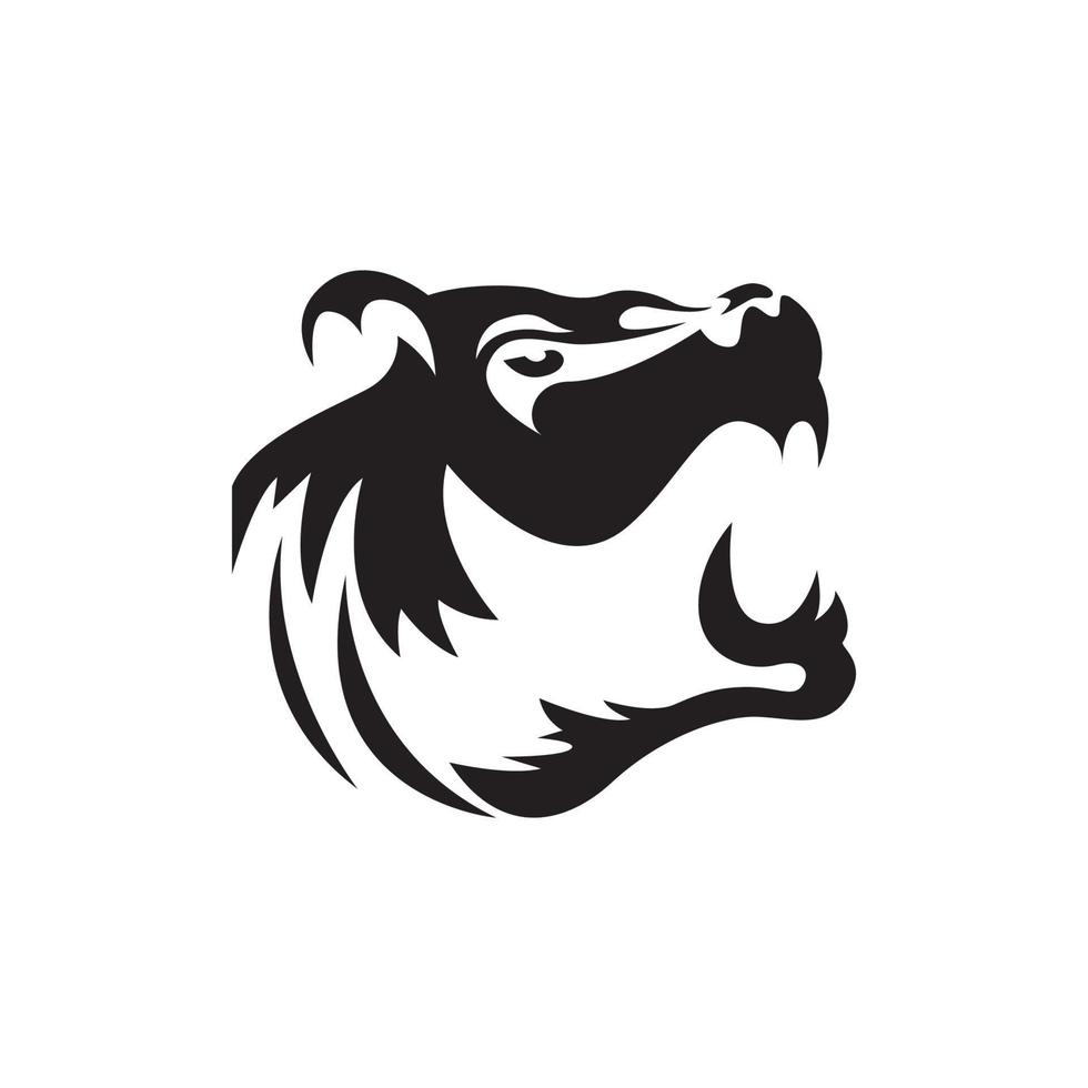 diseño de ilustración de símbolo de icono de vector de logotipo de silueta rugiente de cabeza de oso