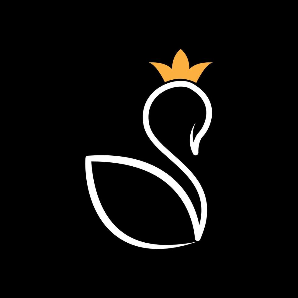 línea de cisne con corona rey reina logo vector icono símbolo ilustración diseño