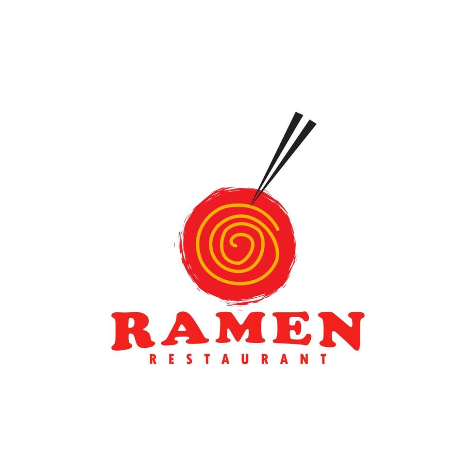 Japanese food ramen noodles with chopsticks in a circle logo vector icon symbol design illustration