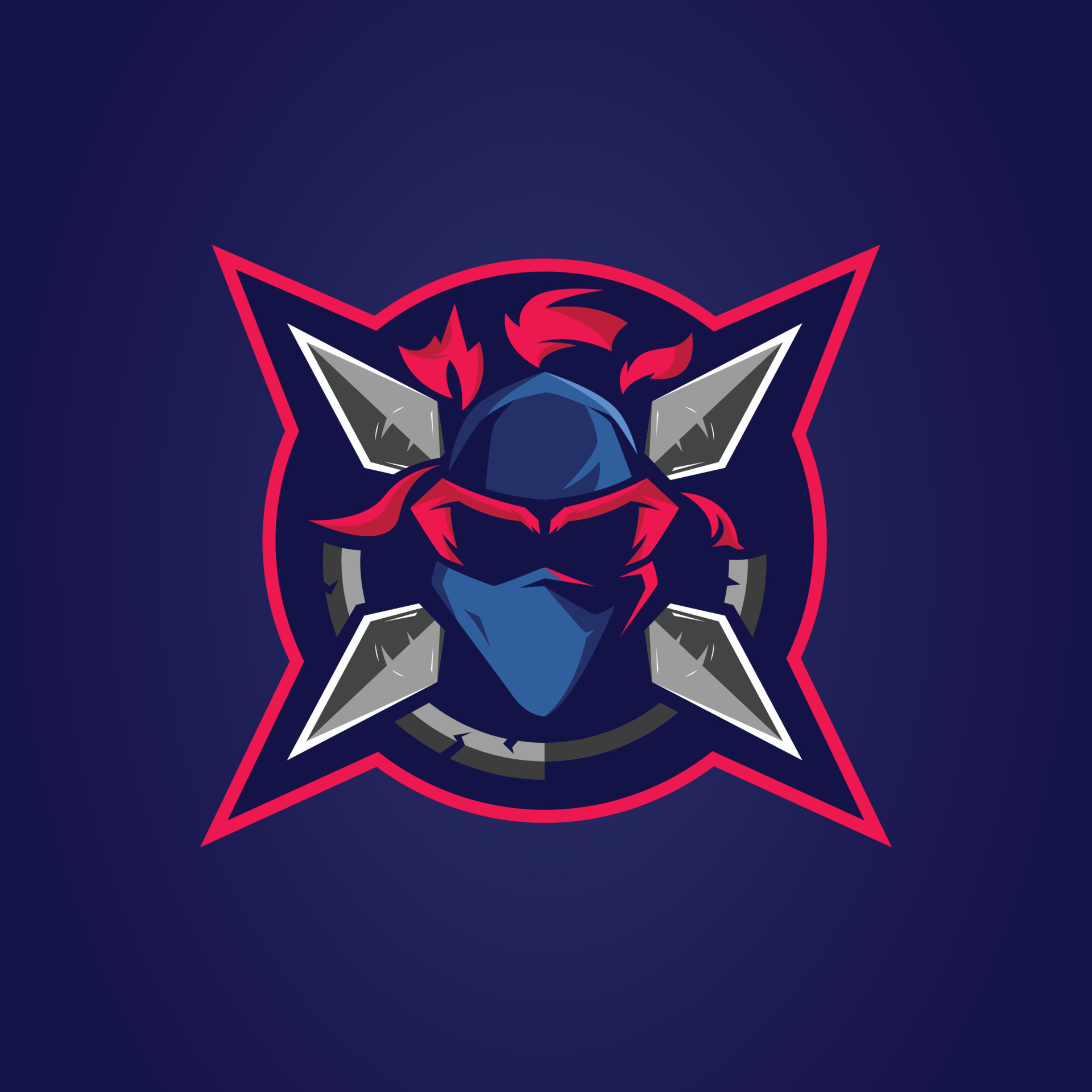 O ataque do gato ninja com o logotipo de design da mascote shuriken esport