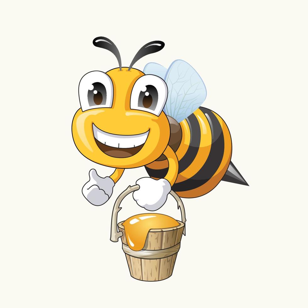 Cute cartoon bee with honey vector