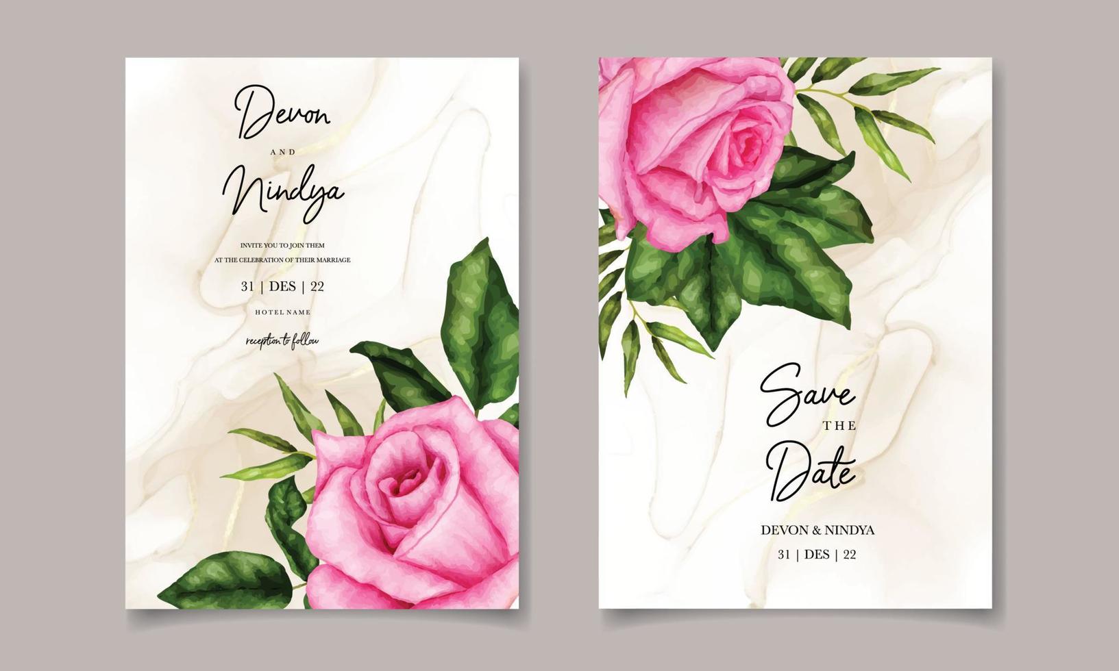 Beautiful floral watercolor wedding invitation card template vector