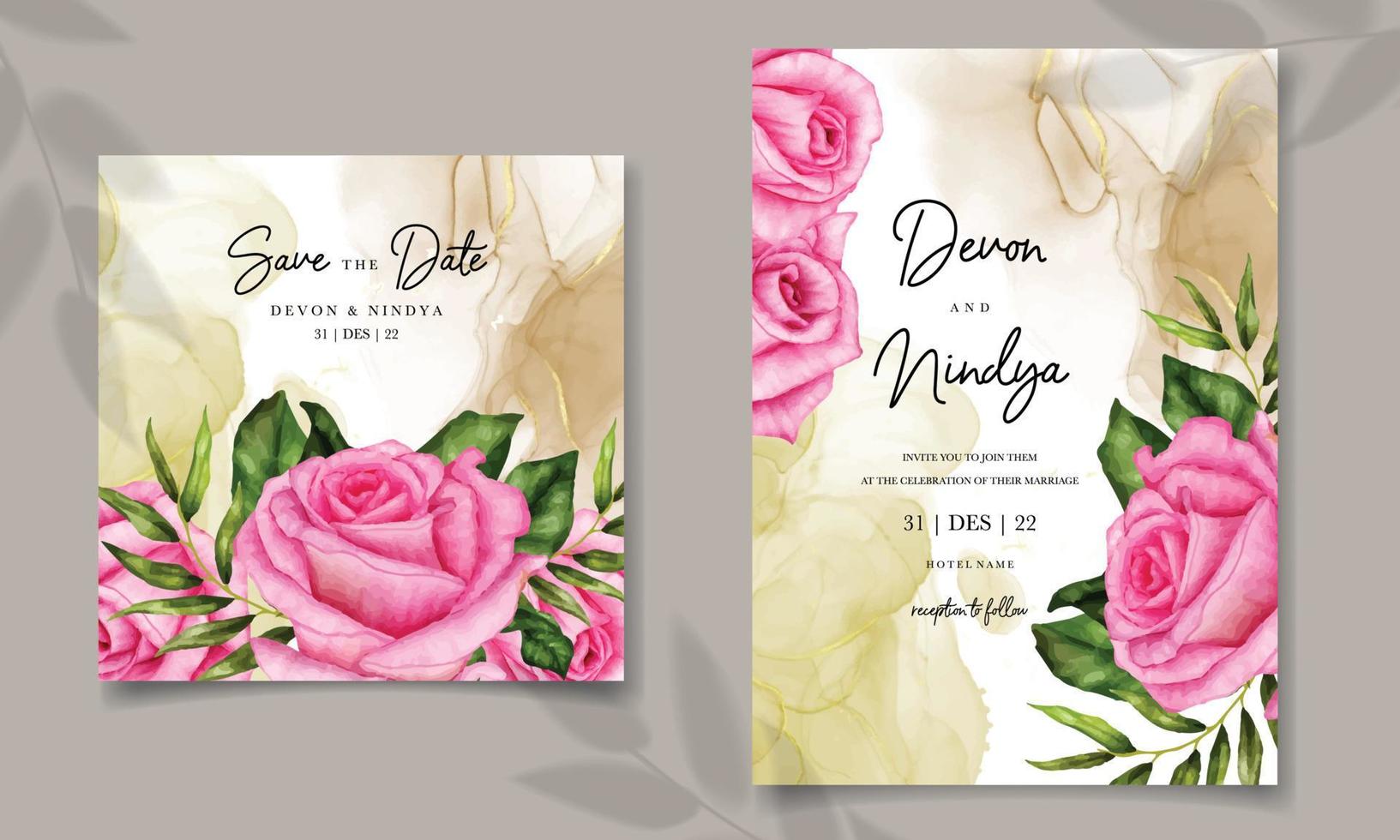 Beautiful floral watercolor wedding invitation card template vector