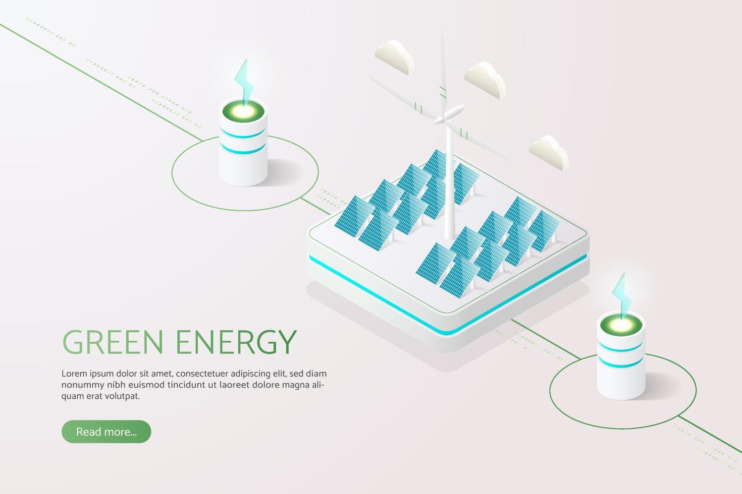 generación de electricidad con paneles solares energía solar y aerogeneradores. vector