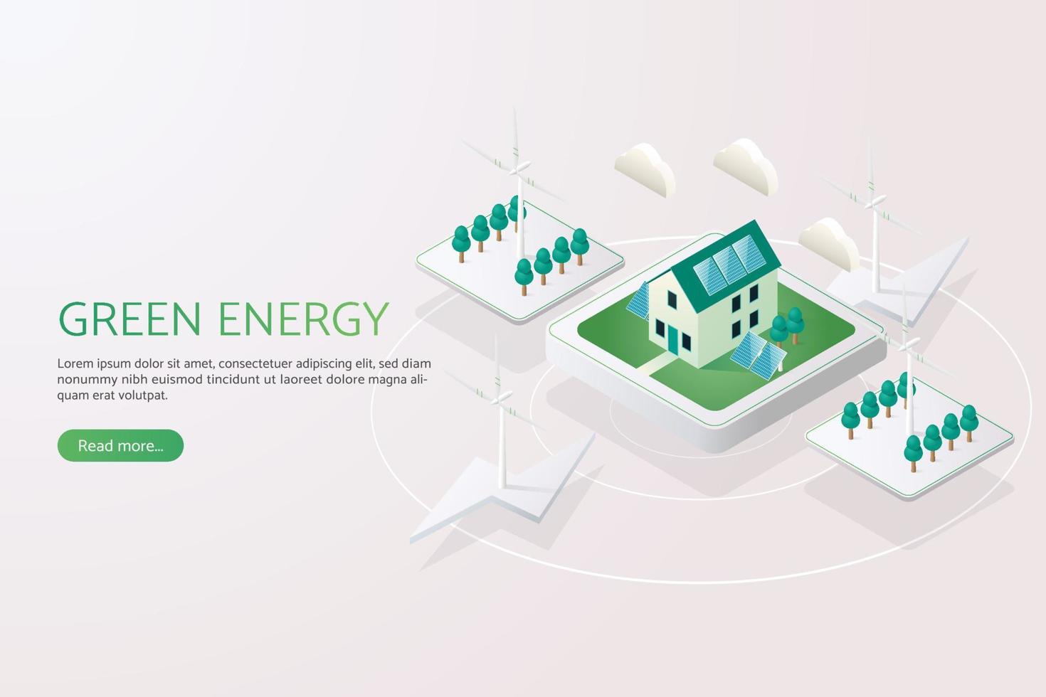 Generating electricity with solar panels solar power house roof and windmill Clean energy vector