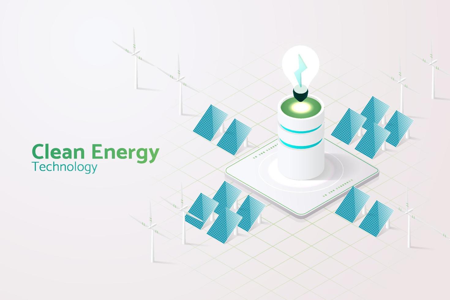 Generating electricity with solar panels Solar energy and wind turbines. vector