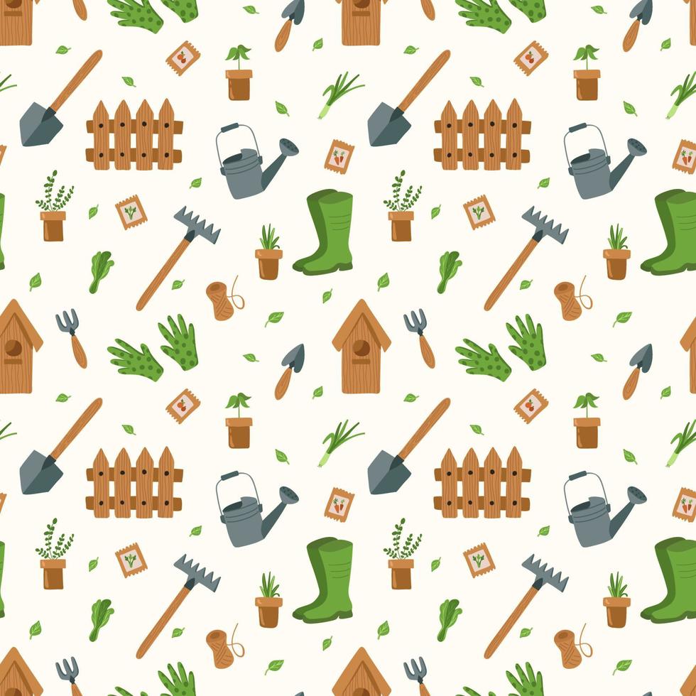 Gardening Tools. Spring, garden arrangement, gardener. vector pattern