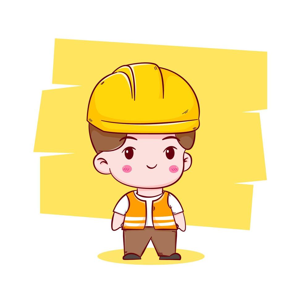 Cute Engineer construction worker concept hand drawn cartoon vector