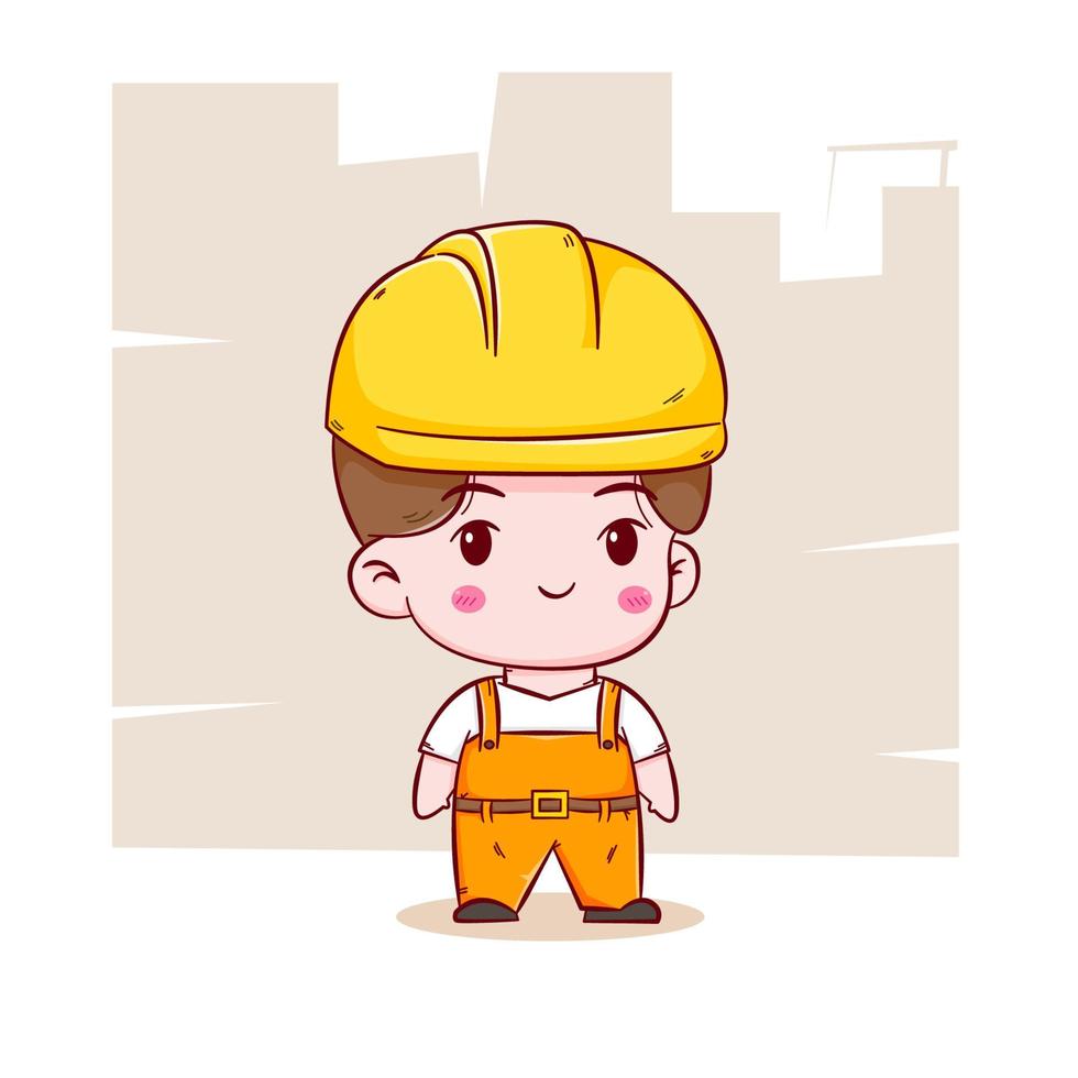 Cute Engineer construction worker concept hand drawn cartoon vector