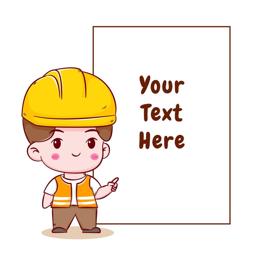 Cute Engineer construction worker concept hand drawn cartoon character with balloon text vector