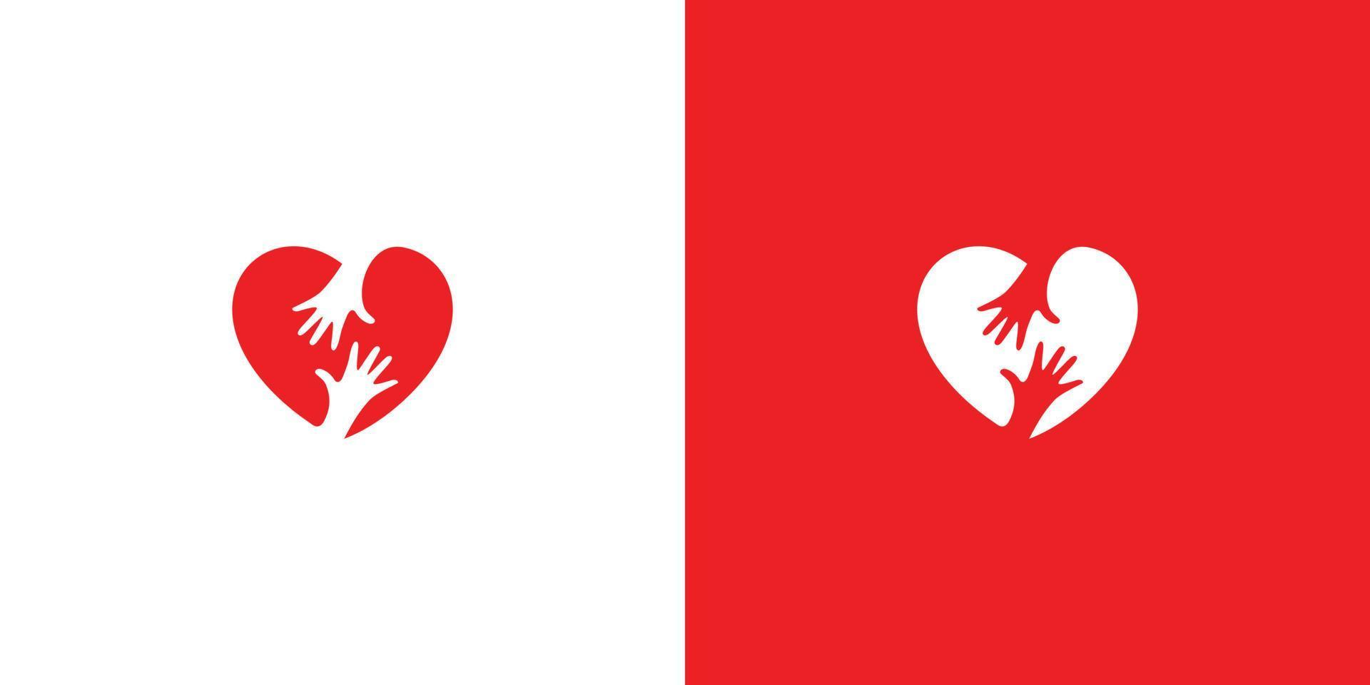 simple and modern hand combination heart logo design vector