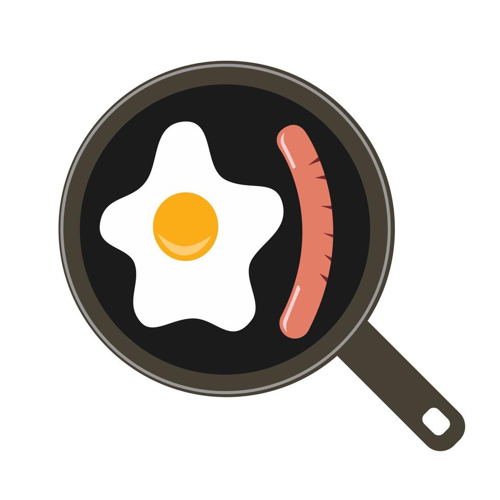 desayuno huevos fritos con chorizo a la parrilla. ilustración vectorial aislada en un fondo blanco vector