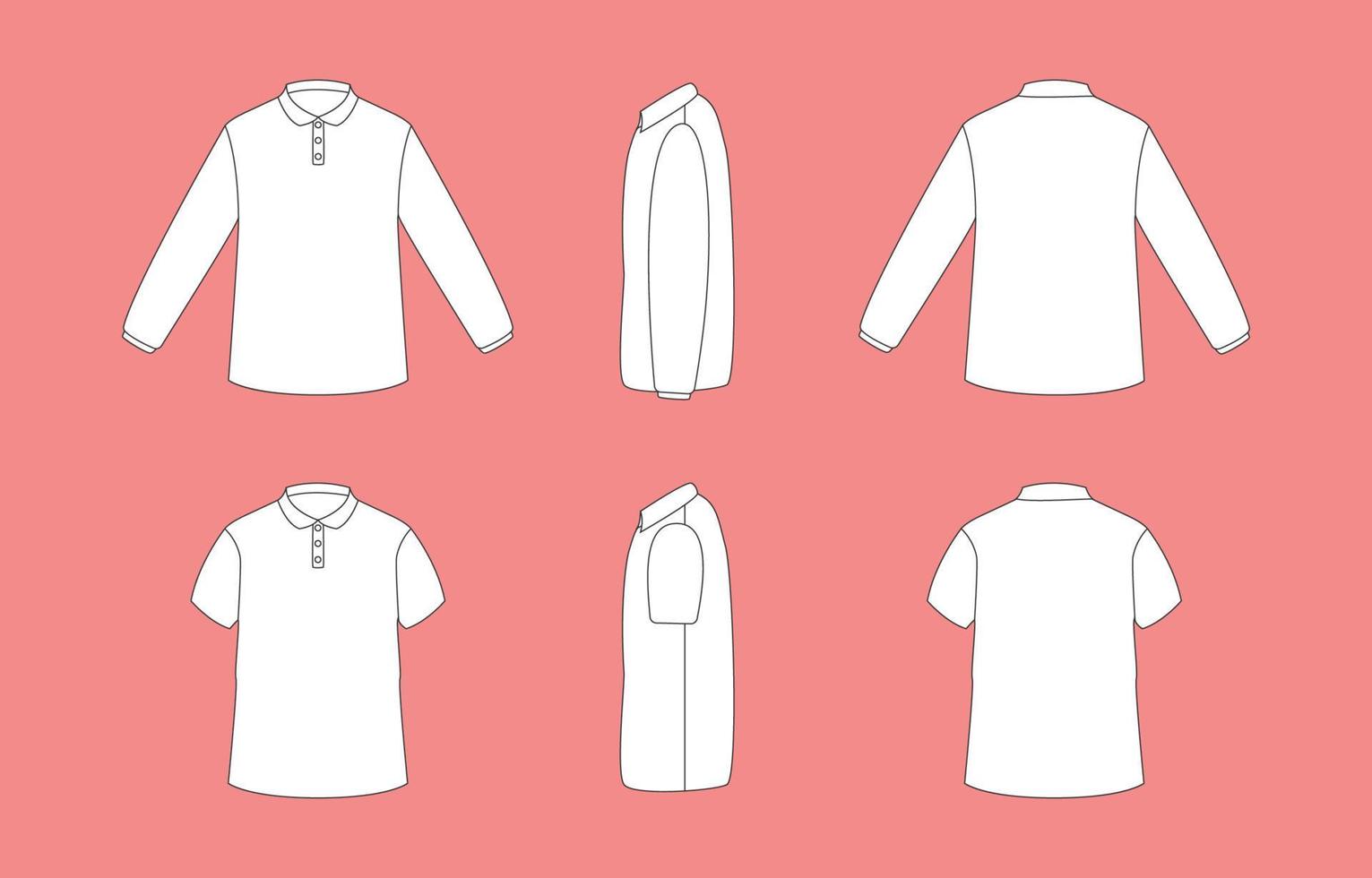 Set of Flat Outline Polo Mockup with Different Sleeve Length vector