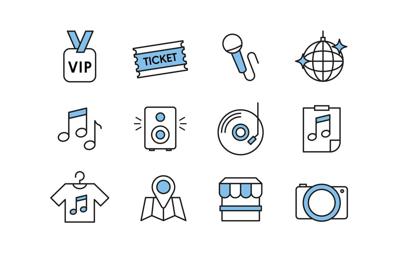 Set of Music Festival Icon with Flat Outline Design Style vector