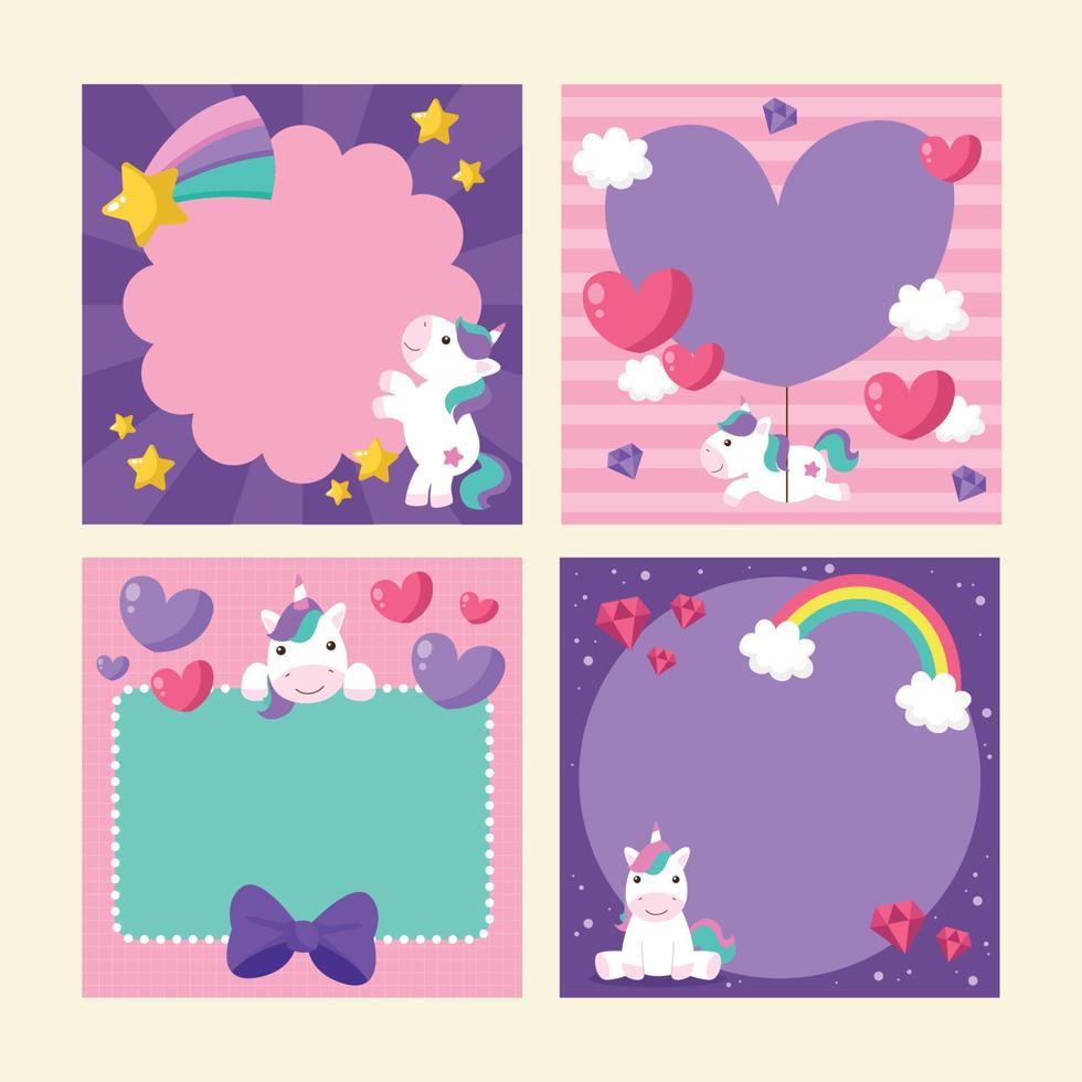 Collection of Colorful Cute Unicorn Social Media Theme vector